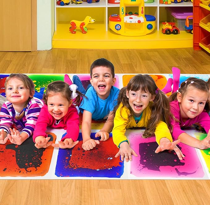 Gift Boutique Sensory Floor Tiles 6 Square Liquid Mat Colorful 12 Inches by 12 Inches for Kids Play Activity Mats Toddler Classroom with Anti Slip Backing