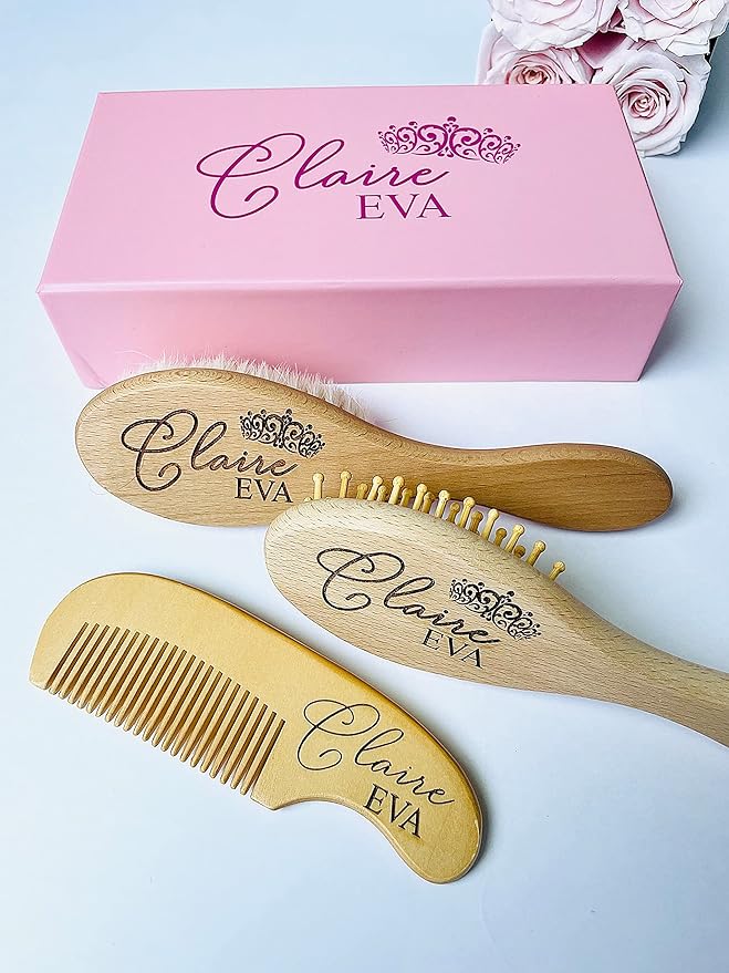 Personalized Wooden Baby Brush Set | Wooden Baby Brush and Comb Set| Personalized Baby Gift | Personalized Baby Gift Girls Girls | Princess Crown