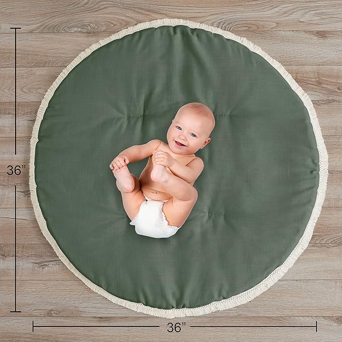 Sweet Jojo Designs Dark Green Boho Boy Girl Gender Neutral Baby Play Mat Tummy Time Activity Infant Playmat Playpen Tent Teepee Floor Sage Modern Bohemian Farmhouse Southwest Shabby Chic Diamond Tuft