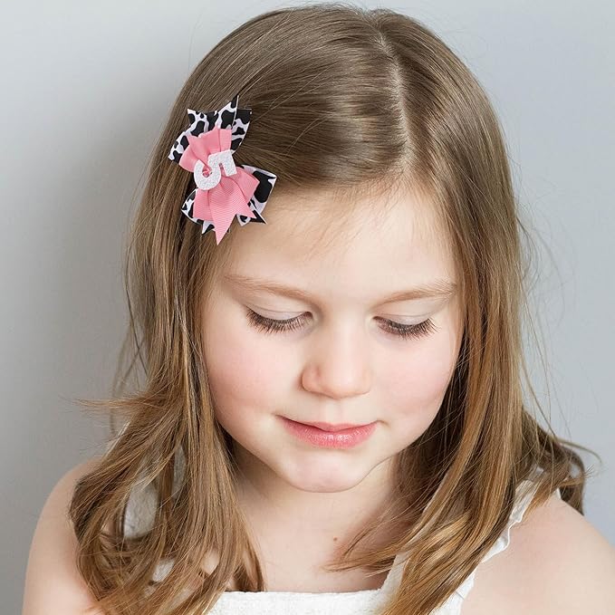 Cow Print Bow Headband for Baby Girl 5th Birthday Party Decorations, Pink Bow Headband, Farm Animal Themed Party Decor, Medium Sized, 1 Count