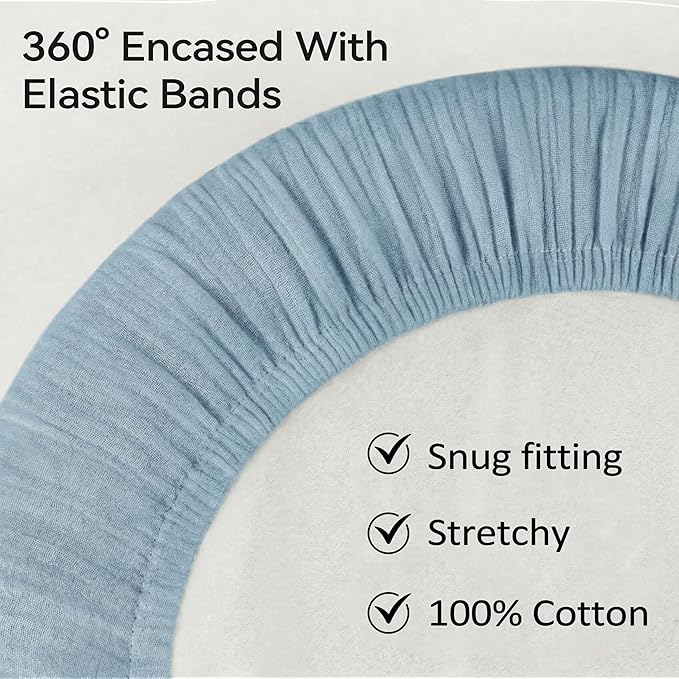 Muslin Bassinet Sheet Compatible with Halo BassiNest Swivel Sleeper - 100% Cotton Hourglass & Peanut Shape Mattress Pad Cover (30"x18"), Breathable & Soft, Boho (1 Pack Blue)