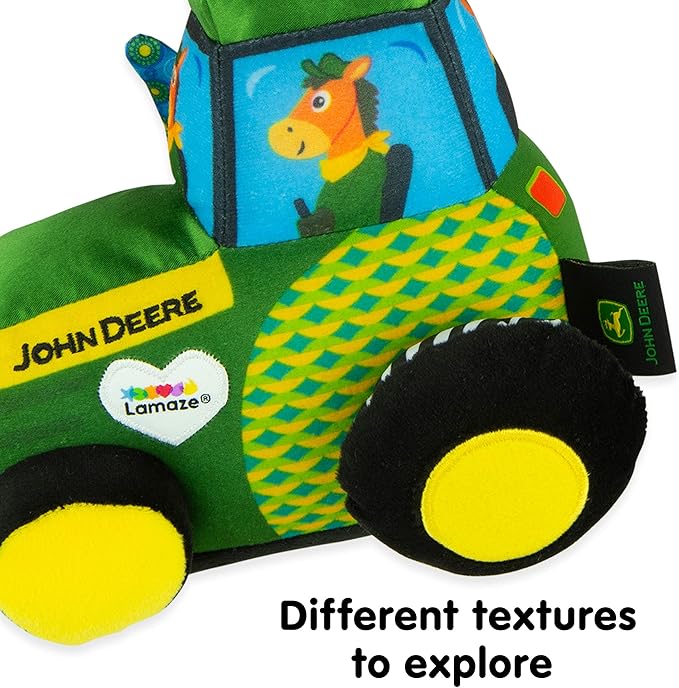 Lamaze John Deere Tractor Car Seat and Stroller Toy - Soft Hanging Toy With High Contrast Colors for Travel - Baby Crinkle Toy Ages 0 Months and Up