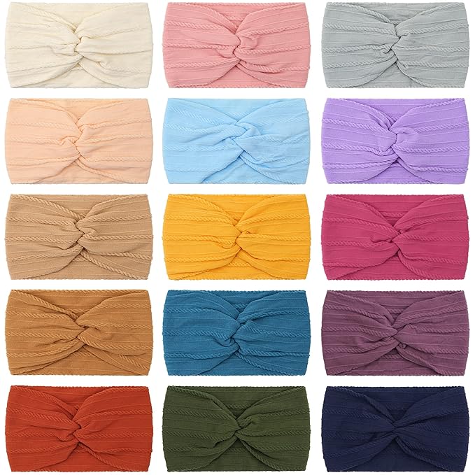 15PCS Baby Nylon Headbands 3.5 inches Handmade Jacquard Weave Elastic Headbands for Baby Girls Newborn Infant Toddlers Kids
