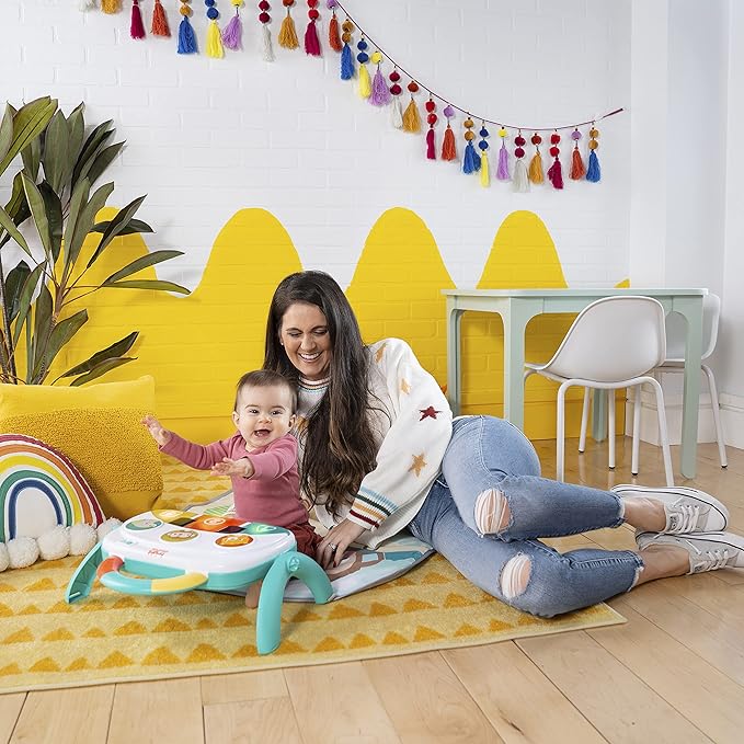 Bright Starts 4-in-1 Groovin’ Kicks Piano Gym, Tummy Time Play Mat & Activity Baby Toys, Green - Tropical Safari, Newborn to Toddler
