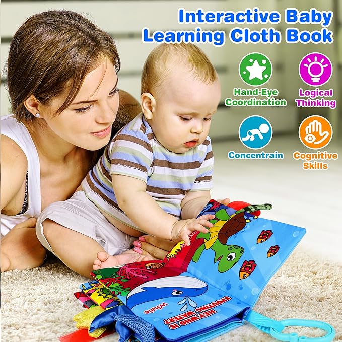 Helsort 2PCS Crinkle Cloth Books - High Contrast Sensory Toys Touch Feel Book for Tummy Time, Infant Travel Essentials Forest Ocean Themes, and Newborn Development Toys 0-18 Months