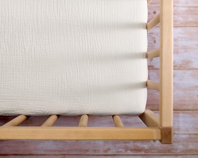 Meracorallo Muslin Mini Crib Sheet, Pack n Play Fitted Sheet, Soft and Breathable Pack and Play Playard Mattress Sheet for Baby Boys and Girls, Cream