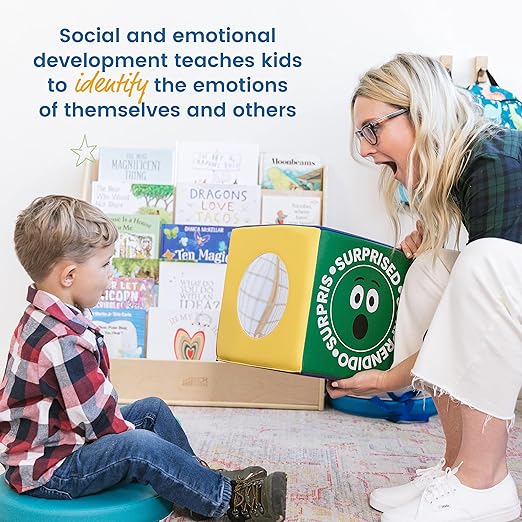 ECR4Kids SoftZone Trilingual Emotion Activity Cube with Mirror, Sensory Toy, Assorted
