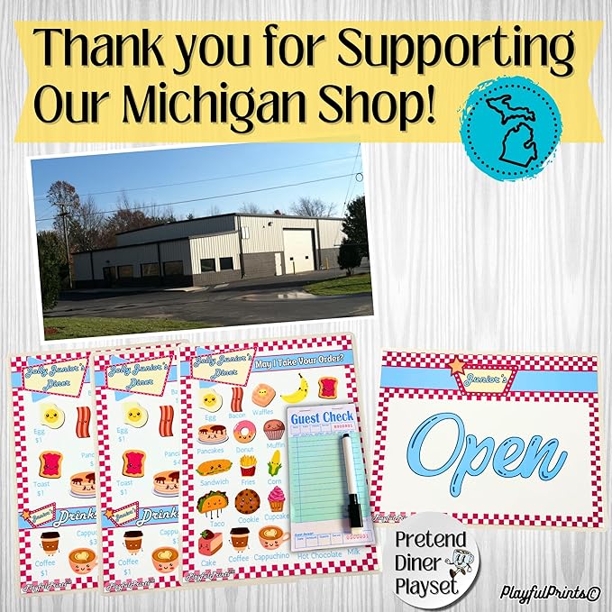 Pretend Resturant Menus For Kids, Diner Menu Playset For Play Food Play Kitchen Accessories, Kids Kitchen playset, Kitchen Set For Toddlers, Toy Kitchen Toys By PlayfulPrints
