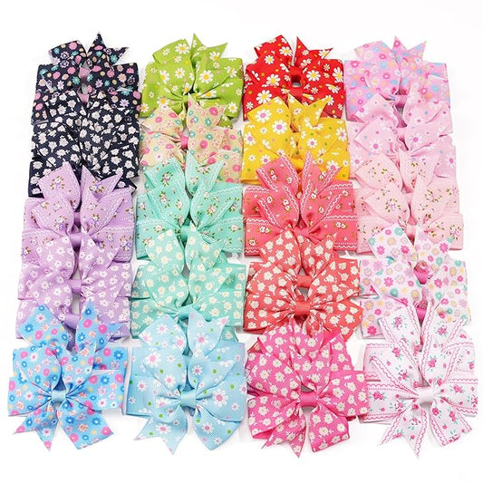 CÉLLOT 40Pcs 3 Inch Boutique Grosgrain Ribbon Pinwheel Hair Bows Alligator Clips For Girls Toddlers Accessories Teens Gifts In Pairs