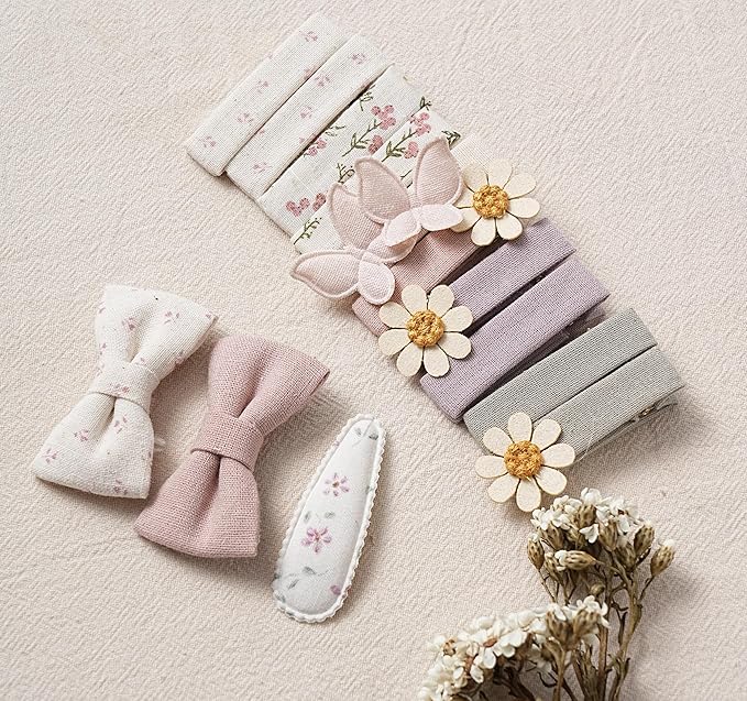 Fancy Clouds 20 Pcs Hair Clips for Girls with Bows Butterfly Flower,2" Fully Lined Alligator Clips and Barrettes,Handmade Hair Accessories for Baby Toddler Young Kids School Age Girls Gifts
