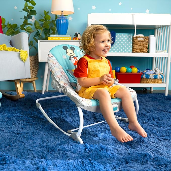 Bright Starts Disney Baby Mickey Mouse Infant to Toddler Rocker & Seat with Vibrations and Removable -Toy Bar, 0-30 Months Up to 40 lbs (Original Bestie)
