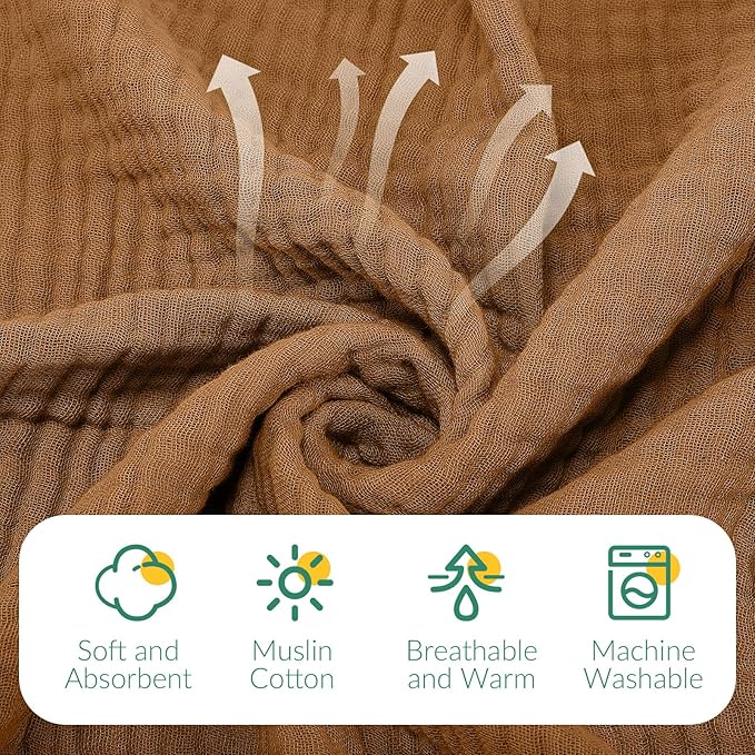 VitalCozy 8 Pcs Baby Muslin Hooded Bath Towels and Washcloths Muslin Cotton Hooded Baby Towels Absorbent Blankets for Gift Newborn Infant Shower (32 x 32 Inch,Nature Colors)