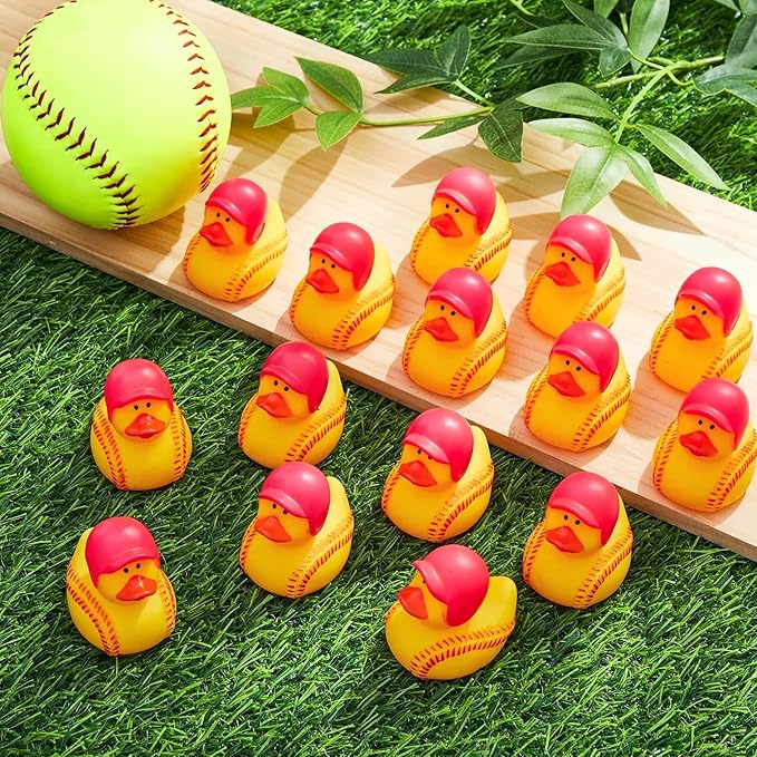Deekin 50 Pcs Rubber Ducks 2 Inch Bulk Sport Party Favors for Team Events Decorations Birthday Party Supplies Club Player Gift (Softball Player)