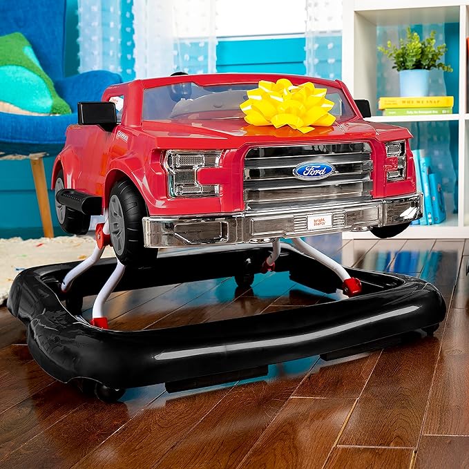 Bright Starts Ford F-150 4-in-1 Red Baby Activity Center & Push Walker with Removable Interactive Steering Wheel -Toy, 6 Months and up
