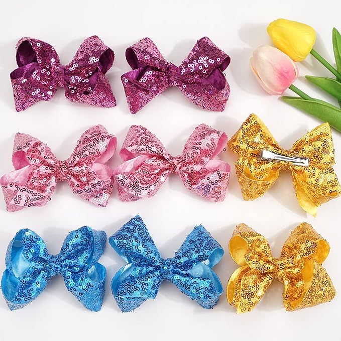 DED 30pcs Sparkly Hair Bows Clips 4 inch Glitter Sequin Bow Alligator Clips Baby Hair Accessories for Baby Girls Children Kids(15 Pair)