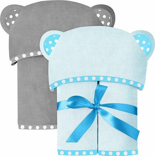 Set of 2 Hooded Baby Towels – Blue and Grey – Luxurious, Large and Super Absorbent – 30 x 30 Inch – Soft and Suitable for Infants, Toddlers and Kids – 400 GSM
