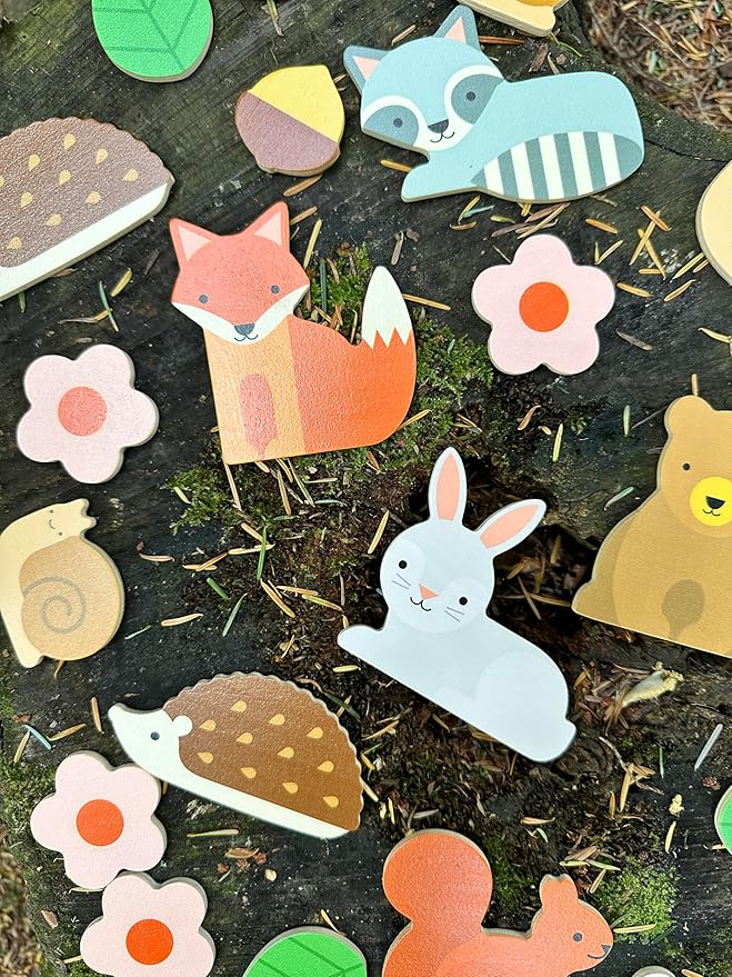 Petit Collage: Woodland Wobble | Wooden Stacking Game for Kids | Roll The Die and Stack The Objects on The Mushroom | Don't let The Tower Fall!| Great for Ages 4+