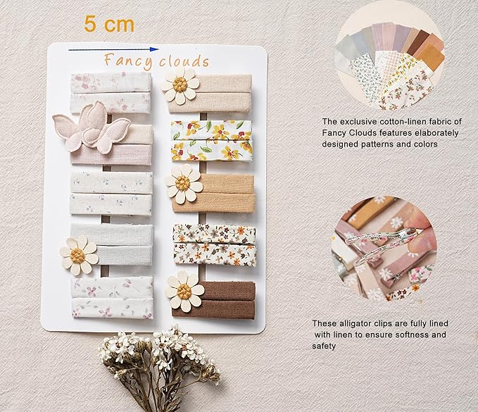 Fancy Clouds flower butterfly Hair Clips for Girls, 20Pcs Fully Lined Alligator Clips for Fine Hair, Handmade Hair Accessories and Barrettes for Baby Toddler Kid School Girls