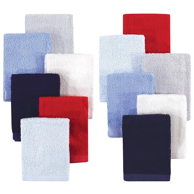 Hudson Baby Unisex Baby Rayon from Bamboo Woven Washcloths 12pk, Blue Red, One Size