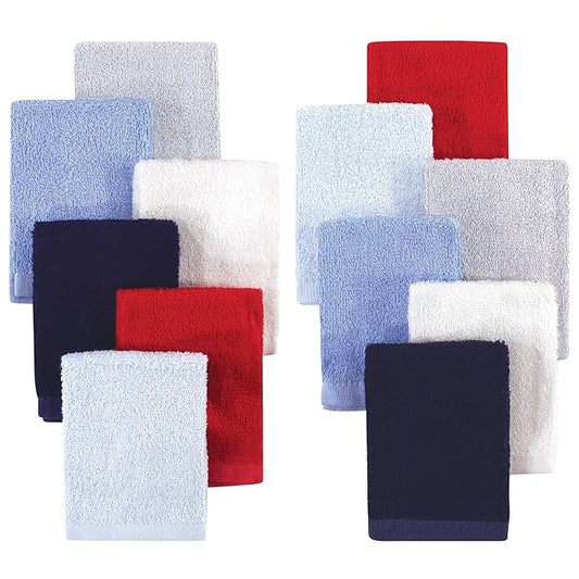 Hudson Baby Unisex Baby Rayon from Bamboo Woven Washcloths 12pk, Blue Red, One Size