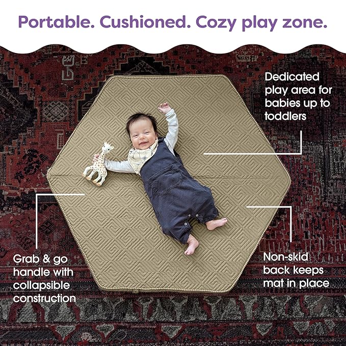 Boppy Baby Play Mat - Flat-Folding Foam Baby & Toddler Play Mat for Tummy Time and Kids Play Time, Firm, Non-Skid, Durable with Machine Washable Cover - Natural