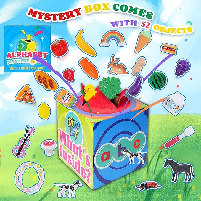 Enjoyjoy Mystery Box - 58 PCS Speech Therapy Materials Alphabet Toys Montessori Sensory, Preschool Learning Sorting Games with Mystery Boxes for Toddlers Ages 3-6, Ideal Christmas Birthday Gifts