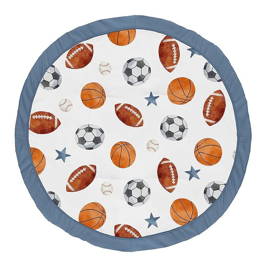 Sweet Jojo Designs Sports Theme Boy Baby Play Mat Tummy Time Activity Infant Playmat for Playpen Tent Teepee Floor Watercolor Vintage Sport Themed Soccer Football Baseball Basketball Blue Stars
