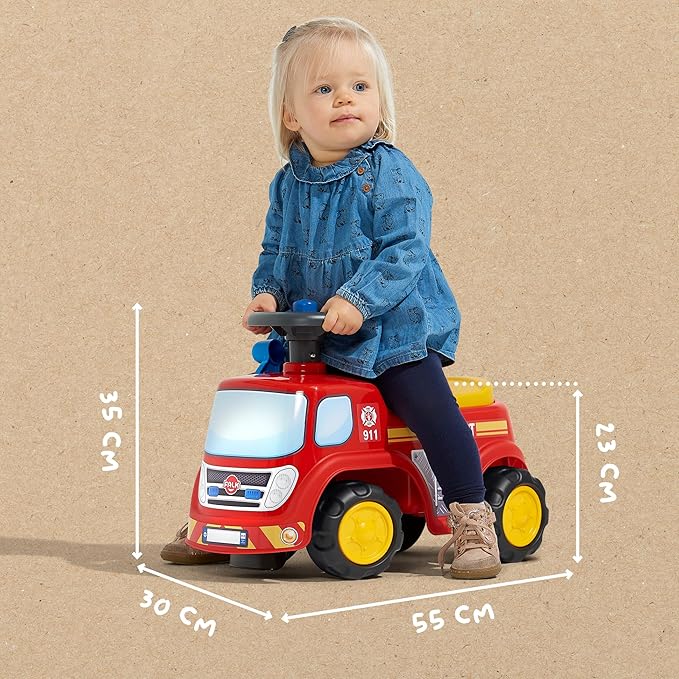 Falk Truck Vehicle with Opening seat and Steering Wheel with a Horn, Push Ride-On Toy for Toddlers 1-3 Years (Fire Truck)