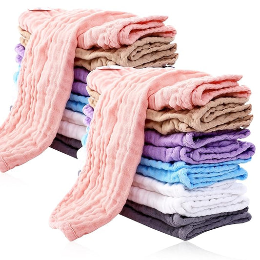 Cute Castle 24 Pack Muslin Burp Cloths for Baby - Ultra-Soft 100% Cotton Baby Washcloths - Large 20'' by 10'' Super Absorbent Milk Spit Up Rags - Burpy Cloths for Unisex, Boy, Girl - Multicolor