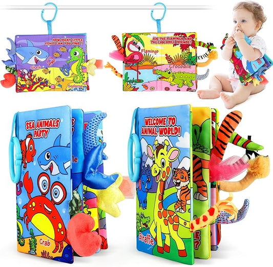 Helsort 2PCS Crinkle Cloth Books - High Contrast Sensory Toys Touch Feel Book for Tummy Time, Infant Travel Essentials Forest Ocean Themes, and Newborn Development Toys 0-18 Months