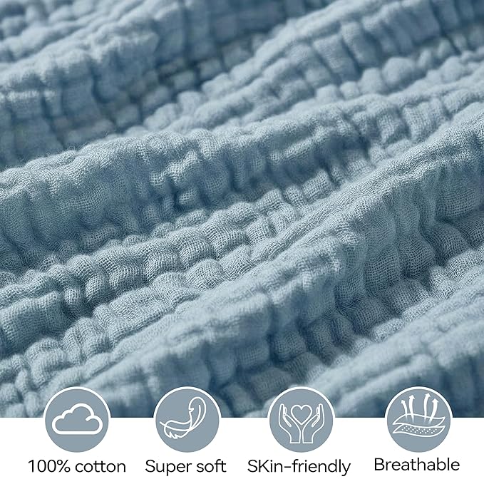 Muslin Bassinet Sheet Compatible with Halo BassiNest Swivel Sleeper - 100% Cotton Hourglass & Peanut Shape Mattress Pad Cover (30"x18"), Breathable & Soft, Boho (1 Pack Blue)