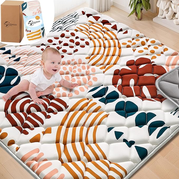 Baby Play Mats for Floor, Playpen Mat for Babies, Extra Thicker & Soft Floor Crawling Mat, Foldable Non-Slip Playmat Cushioned for Infants Toddlers (Brown, 47x47 Inch)