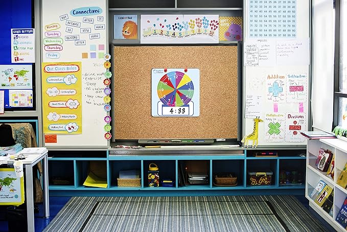 Teacher's Choice Writable Dry Erase Learning Clock | Large 12" Demonstration Teaching Time Practice Clock with Dry Erase Writing Surface | Marker Included | (Rainbow)