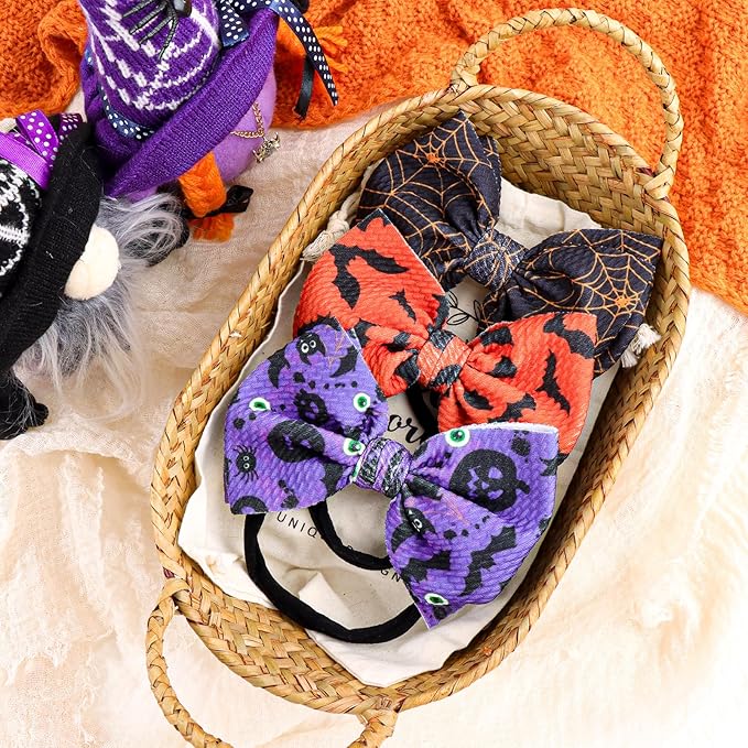 Halloween Baby Girl Headbands with Bows for Newborn Hair Accessories Orange Hair Bow Pumpkin Nylon Halloween Hairbands 3 PCS