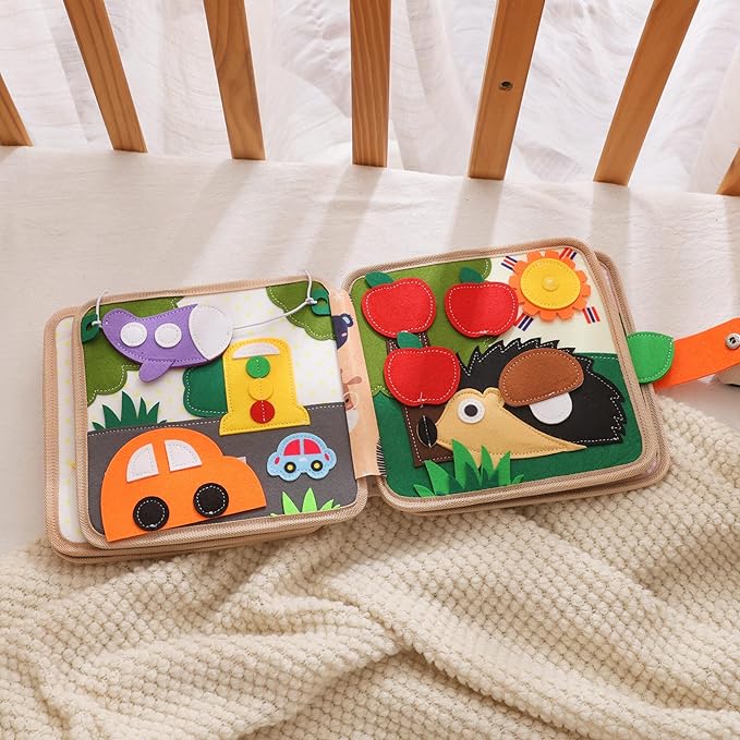 GOODMOM Giraffe Montessori Busy Book for Toddlers1-3 - Soft Felt Cloth Activity Book, Early Educational Sensory Toy, Travel Quiet Book for Boys & Girls