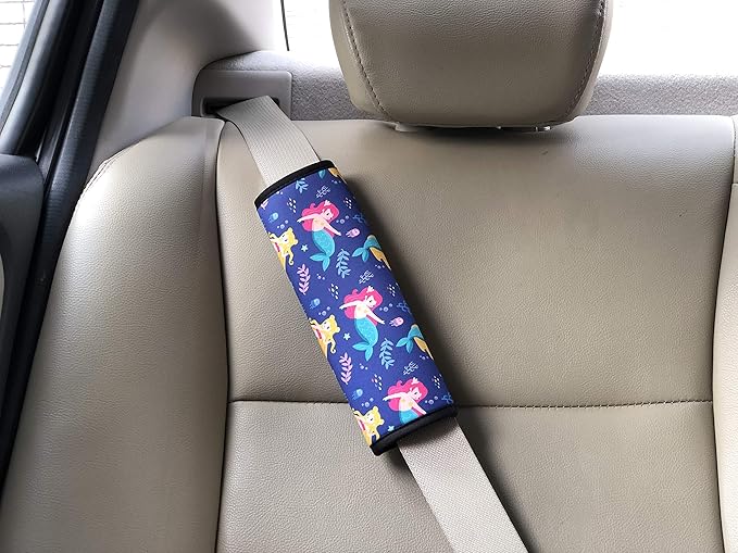 2 Pack Seat Belt Covers for Kids, FRRIOTN Soft Comfort Seat Belt Cushion for Children, Cute Cartoon Pattern Car Seat Belt Pads Cover for Girls and Boys (Mermaid)