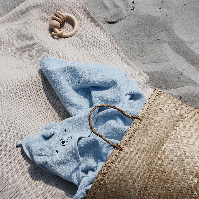 Hooded Baby Towels - 100% Organic Cotton Baby Bath Towels, 32" x 32" Super-Soft and Absorbent Baby Towels for Newborn 2-Pack (Rabbit Blush/Bear Baby Blue)