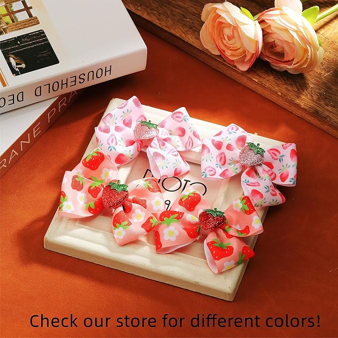 AACKS Kids Girls Strawberry Hair Bows Strawberry Hair Accessroies Fruit Hair Barrettes Strawberry Ribbon Bow
