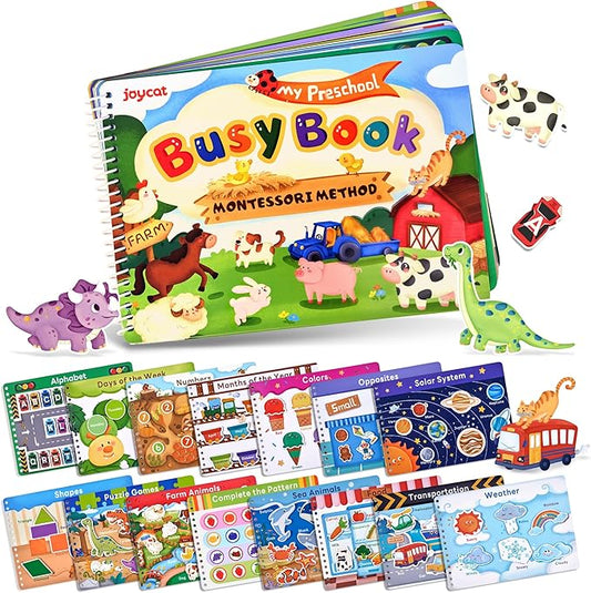 JoyCat Preschool Busy Book for Toddlers 3-5, Dual-Language Learning Activities, Educational Sensory Toys, Autism Learning Materials for Boys & Girls (English Version, No Assembly Required)