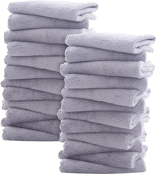 Sunny zzzZZ Ultra Soft 24 Pack Baby Washcloths - 10x10 Inches - Coral Fleece Extra Absorbent Wash Clothes for Babies, Infants and Toddlers - Sensitive Skin and Newborn - Ideal Baby