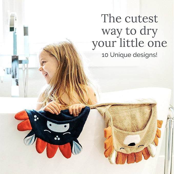 Natemia Premium Hooded Baby Towels - Ultra Soft Baby Bath Towel with Animal Design, Toddler Bath Towel, Newborn Towels for Boys and Girls - Brown Lion