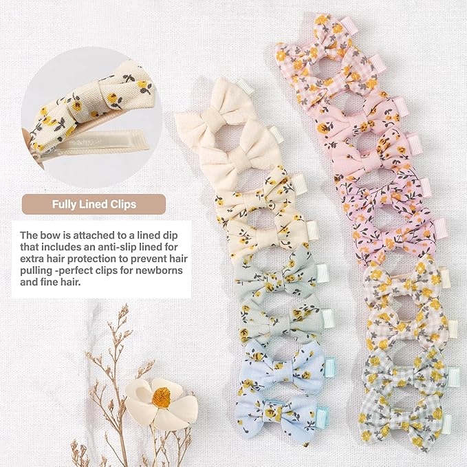 Baby Girls Hair Bow Clips,Tiny Bows Cotton Fully Lined Hair Clips Fine Hair for Girls Infants Toddlers 32pcs