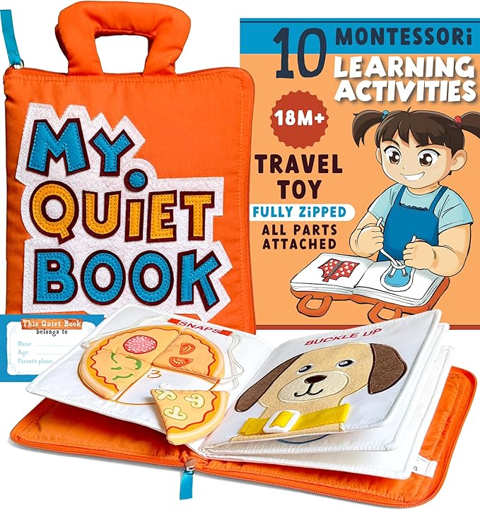 BAVY My Quiet Book - Toddler Travel Essential, Car Airplane Activity Book, Montessori Busy Board, Plane Toys for Toddlers 1-3, Gifts for 1 2 3 4 Year Old Girl, Birthday Gifts Toys Age 2-4