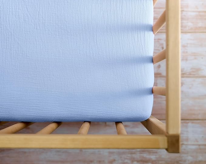 Meracorallo Muslin Mini Crib Sheet, Pack n Play Fitted Sheet, Soft and Breathable Pack and Play Playard Mattress Sheet for Baby Boys and Girls, Sky Blue