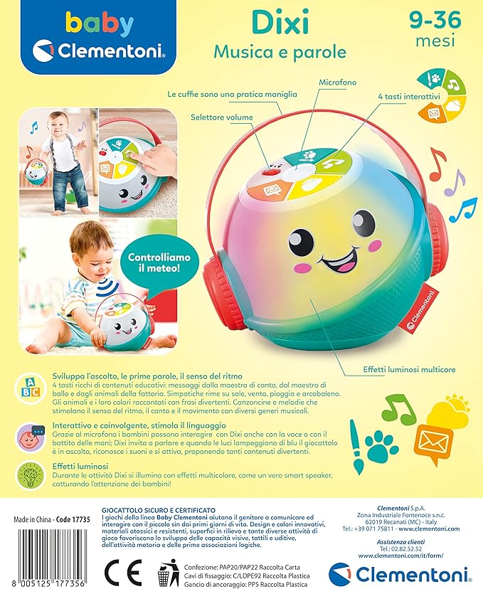 Clementoni - Dixi Children's Words Game 9 Months, Educational Early Childhood, Italian Speaking Electronic with Music and Nursery Rhymes, Multicolor, 17735