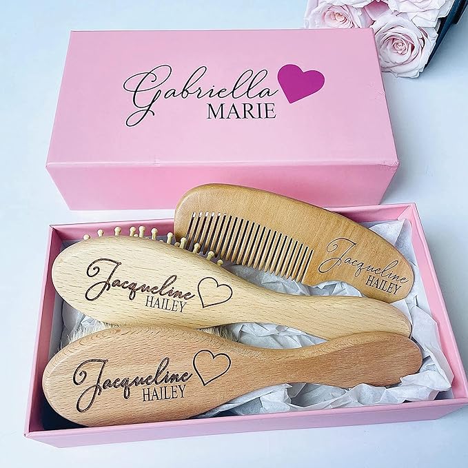Personalized Wooden Baby Brush Set | Wooden Baby Brush and Comb Set| Personalized Baby Gift | Personalized Baby Gift Girls Girls | Heart