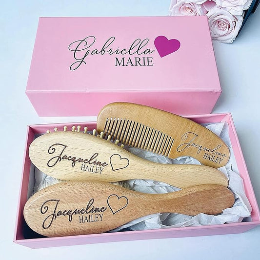 Personalized Wooden Baby Brush Set | Wooden Baby Brush and Comb Set| Personalized Baby Gift | Personalized Baby Gift Girls Girls | Heart
