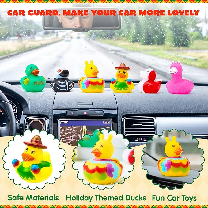 JOYIN 24 Pcs Mexican Fiesta Rubber Ducks for Party Favors Decoration, Cinco De Mayo Colorful Rubber Duck for Baby Shower, Bath Time and Dress-Up Play Duck Toys for Gifts