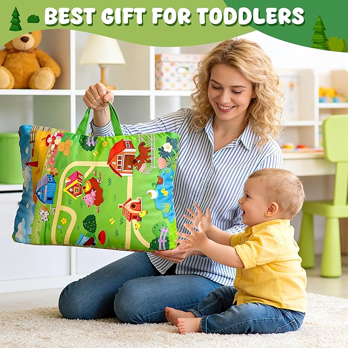 Montessori Toys for Toddlers, 21Pcs Farm Toys with Storage Bags/Playmat Counting, Matching, Sorting Preschool Learning Toy Including 10 Animal Finger Puppets Birthday Gift