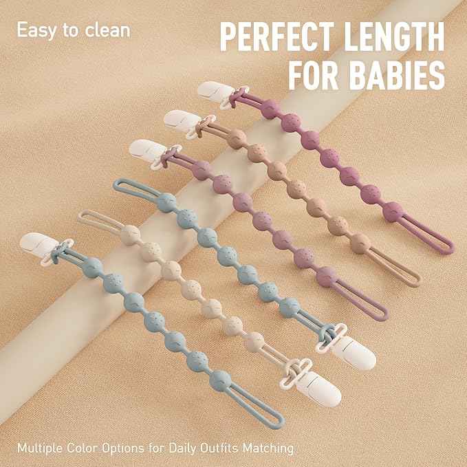 Cuddle Campus Silicone Pacifier Clip Holder with One Piece Design,Soft Flexible Binky Clips with Texture for Baby Boy and Girl Pack of 5 Plastic Clip (0-6m)